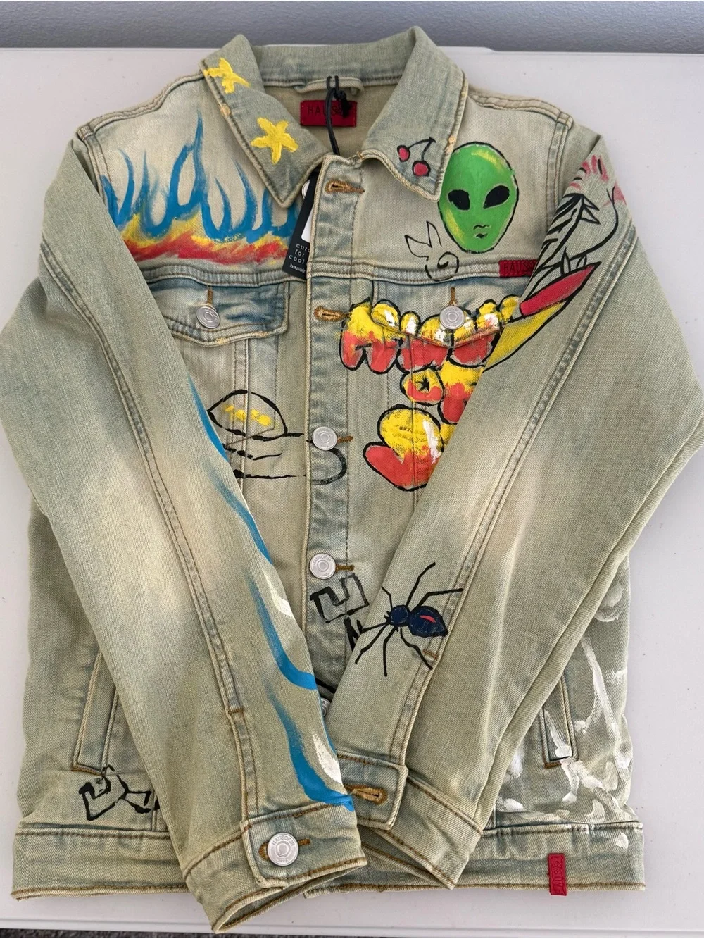 Haus of JR Kids Hand-Painted Graphic Denim Jacket - Size 10 NWT